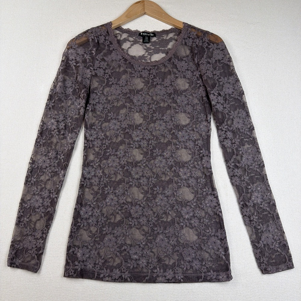 Bozzolo Y2K Lace Mesh Floral Top Size S Brown Mauve Fairy Grunge Romantic Sheer